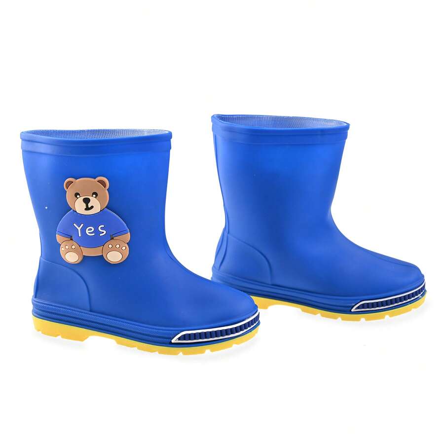 Bota de Lluvia Para Niño Niña Niños Con Dibujos Animados Impermeable Suela Antideslizante Para Actividades al aire Libre y Escolar Cómodos Ligeros Puntera Con Diseño Colores Bonitos - Azul - Ver 1
