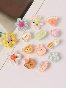 1 Set de 14 piezas de decoraciones de resina con diseños de gato, perro, flor y oso, aptas para zuecos, sandalias, con diseño desmontable