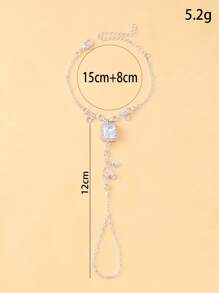 1 Peça Nova Pulseira Corrente de Mão com Strass, Ornamento de Mão Geométrico Quadrado Minimalista para Mulheres