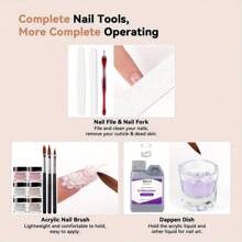 6 pièces Ensemble de faux ongles en acrylique complet - Liquide et poudre acrylique non jaunissants avec accessoires de nail art | Kit de manucure professionnel et DIY pour des extensions longue durée