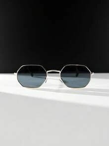 1pc Women's Fashion Metal Geometric Polygon & Chic High-End Personalized Glasses, Suitable For Daily, Commuting, Travel & More - Grey - View 3