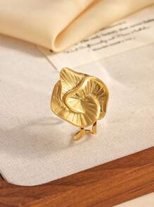 1pc Stainless Steel Minimalist Golden Flower Shaped Open Ring, Suitable For Daily Wear Or Gift For Women
