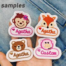 Custom Cute Animals Name Patch, 2pcs Personalized Embroidered Name Tag, Sew On/Iron On Patches Suit For Clothing Uniform Work Shirt School Uniform
