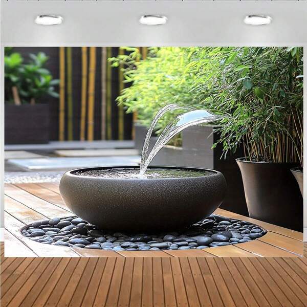﻿1pc Zen Garden Fountain With Water Feature - Tranquil Japanese-Style Decor For Weddings, Anniversaries, And Peaceful Celebrations, Bedroom Home Decoration, Party Background, Bedroom Decoration Zen Garden Decor, Zen Garden Decorations, 2D Vinyl Material