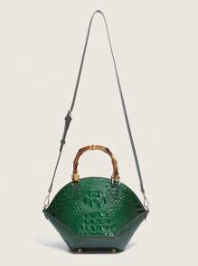 Luxus Damen Handtasche 2025 Neu Geprägte Krokodilleder Shopper Tasche, Modischer und vielseitiger grüner Schultertasche mit großer Kapazität, Retro-Lässig-Street-Style-Minimalismus-Celebrity-Design, Qualität Umhängetasche, Sommer Chic Muttertasche, Alles-Passendes großes Fassungsvermögen 2025 Neu Elegante und stilvolle Damentasche