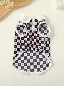 1 pieza Camisa con bloque de color transpirable, diseño de cuello y estampado de corazón, ropa para perros pequeños, argolla para correa, ligera para verano
