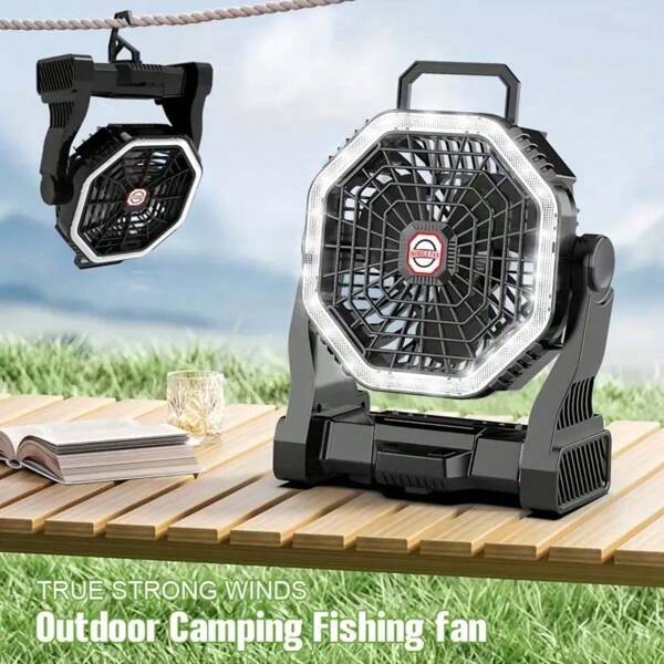 Rtable 3-In-1-USB Rechargeable Camping Fan With LED Lights, Remote Control And Tent Hooks, 4-Speed Wind Adjustment - Perfect For Outdoor Adventures, Biking, And Camping Essentials