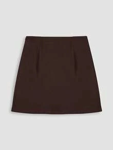 Skirt High Waist Zip Up Split Bodycon Fitted Party A Line Skirt, 2025 Style - 棕色 - 查看 5