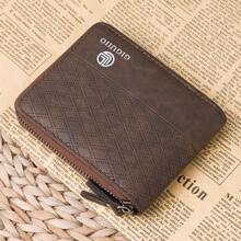Men's Short Wallet, Fashion Plaid Embossed Soft Wallet, Horizontal Zipper Wallet, Coin Pouch, Large Capacity Multi-Card Slot, Can Hold Large Bills, Zipper Coin Pocket, Credit Card, Bank Card, ID, Photo Slot, Business Casual Style, Perfect Birthday Gift For Men Or Partner, Suitable For Fashion, Retro Style, Graduation Gift