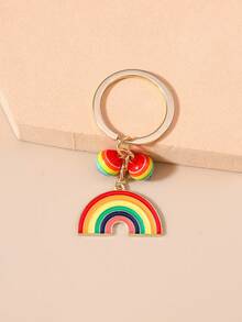 1pc Creative Tassel Turquoise Ball Heart Rainbow Keychain, Everyday Accessory Car Accessories Bag Charm Backpack For School - Multicolor - View 9