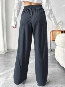 Pantalon plisado recto amplio ligero ajustable cordón fresco comodo - Gris - Ver 2