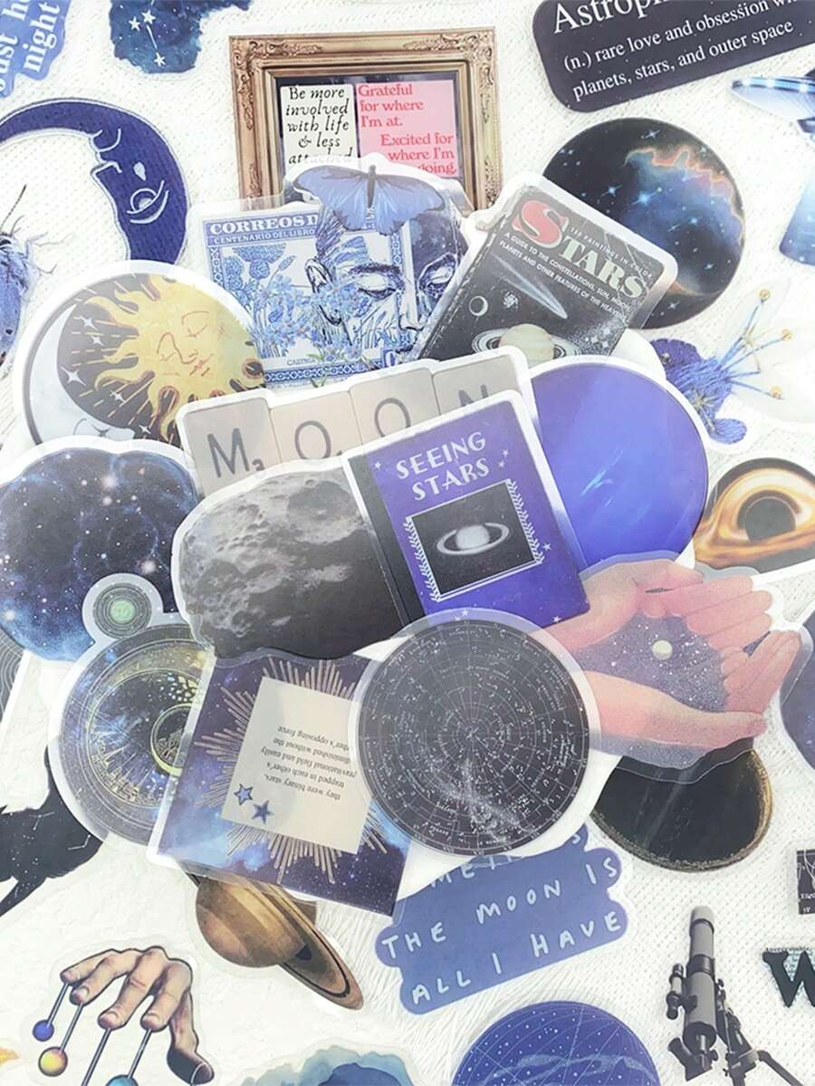 50pcs Planetary Universe Sticker Beautiful Galaxy PET Transparent Decals For Laptop Luggage Computer Skateboard Journal Scrapbook Phone DIY Decorate Sticker - Multicolor - View 1