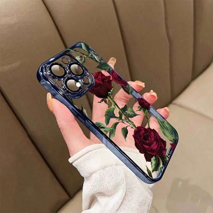 Funda de TPU RedRose con lentes envolventes, diseño elegante para phone 15 Pro Max, estilo único para phone 14, material suave para phone 13 Pro, resistente a rayones para phone 12 y hermoso marco chapado para phone 11. - Azul - Ver 1