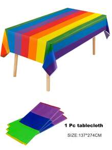 1pc/2pcs Rainbow Pattern Disposable Square Plastic Tablecloth, Waterproof & Oilproof, Suitable For Events, Gatherings, Parties