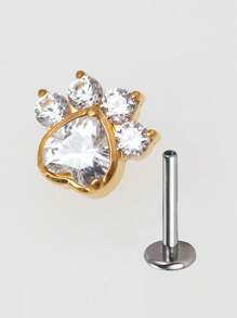 Aretes de titanio ASTM F136 con circonitas engastadas en forma de pata de gato, animal o perro, con rosca interna de 1,2 mm (calibre 16), para piercing de caracola, hélix, cartílago, lóbulo, trago y daith.