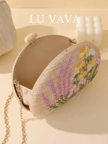 Bolso de mano de paja tejido a mano de LU VAVA con cadena dorada fija, bordado floral multicolor para boda en la playa, regalo para damas de honor bohemias, bolso para fiesta de picnic que cabe el teléfono