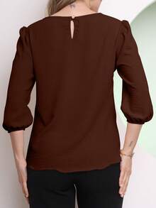 MARILYN MONNA Women's Blouse Tailored Simplicity Elegant Social Basic Crepe 3/4 Princess Sleeve Tamires - 棕色 - 查看 2