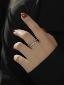 1 件 304 不锈钢简约可调节开口戒指，极简主义风格 DIY 珠宝，有 18K 金、银、彩虹色可选 - 銀色 - 查看 6