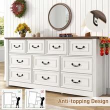 Farmhouse 10 Drawer Dresser For Bedroom, 63" Wood Chest Of Drawers With Rustic Handles, Wide Closet Dressers Organizer, Living Room, Hallway, Bedroom Furniture - White-10 Drawers - 查看 5
