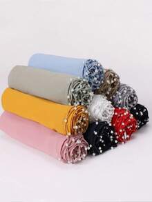 1pc-Pearls Beading Chiffon Hijab Scarf Woman Muslim Hijab Sweet Girl Hair/Headband Long Wraps Islam Turban Malaysian Headscarf - Multicolor - View 11