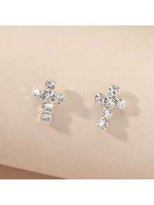 Sparkling Crystal Cross Stud Earrings – Elegant And Petite Earrings Featuring Classic Cross Design Adorned With Dazzling Cubic Zirconia Stones – Set In A Shiny Silver Tone Finish For A Touch Of Timeless Beauty – Lightweight And Comfortable For Everyday Wear – Adds A Subtle Touch Of Faith And Sparkle To Any Outfit – Perfect For Daily Wear, Church Services, Religious Celebrations, Baptisms, Confirmations, And As A Meaningful Gift For Christians – Secure Post Backs For Worry-Free Wear – A Cherished And Timeless Piece To Enhance Your Jewelry Collection With Spiritual Elegance And Radiant Shine. - 彩色 - 查看 2