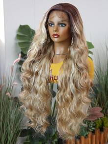 Halloween Costume Wig Synthetic Heat Resistant Front Lace Wig 13*4 Long Wave Hair 30 Inch Brown Everyday Use High Quality Ladies Wigs Natural Looking High Quality Synthetic Soft Beginner Friendly Wigs - Beige - View 8