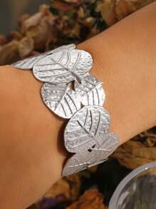 1pc Minimalist Stainless Steel Leaf Bracelet, Suitable For Women To Wear Daily, Party, Gathering