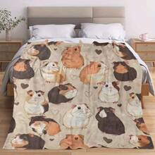 Cozy Guinea Pig Print Flannel Throw Blanket – Soft & Warm For Animal Lovers, Cute Brown & White Guinea Pig Design With Hearts, Perfect Gift For Men & Women, Versatile For Home Or Travel, Cute Blanket