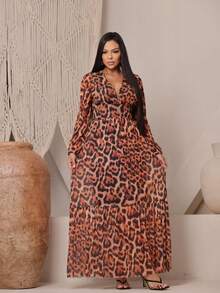 Tiger Long Sleeve Dress - Rust Brown - View 3