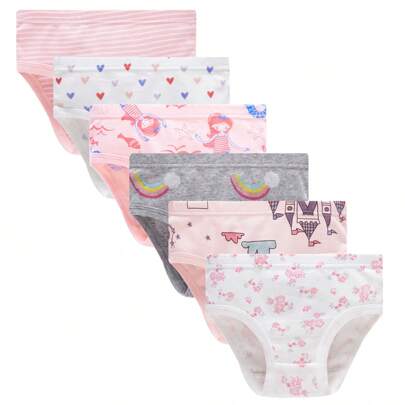 6pcs/Pack Baby Girls' Underwear With Dog, Unicorn, Flamingo Designs