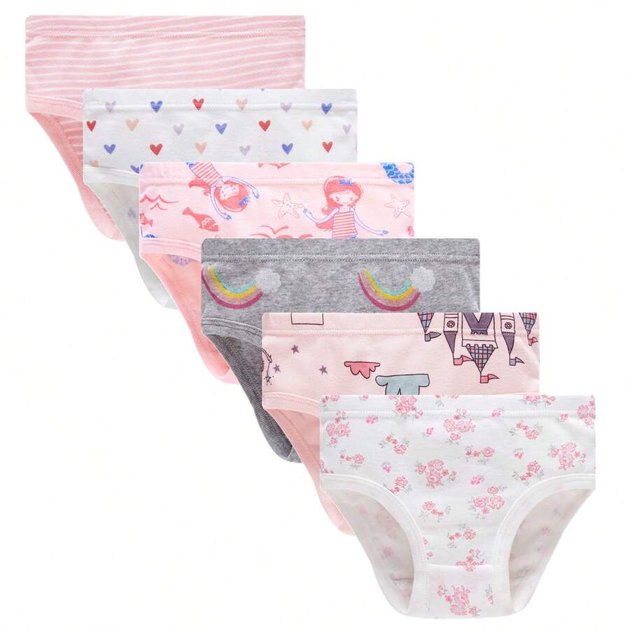6pcs/Pack Baby Girls' Underwear With Dog, Unicorn, Flamingo Designs