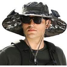 Wide Brim Solar Fan Outdoor Fishing Hat, Solar&USB Charging Sunscreen Sun Hat For Men Women, Sun Hat UPF 50+ With 2 Fans - 迷彩E - 查看 1