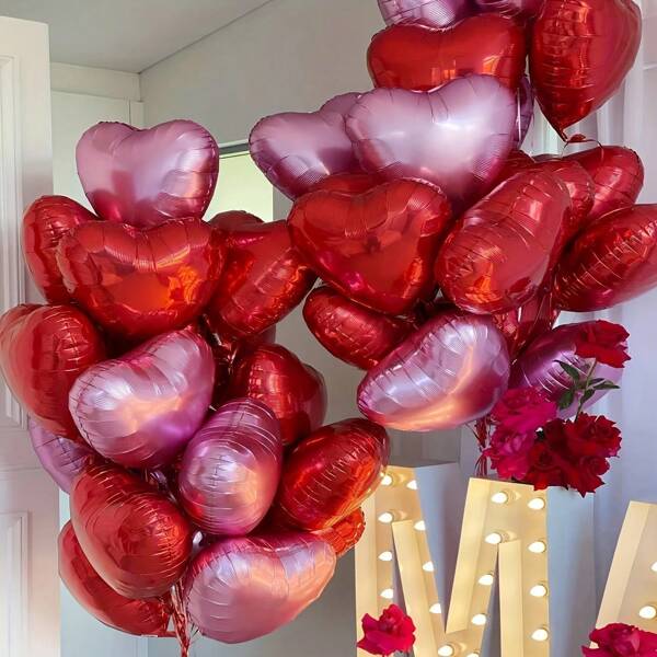 10/20/30/40/60pcs Heart-Shaped Balloon Set, Red & Pearl Pink Foil Heart Balloons + Accessories, Suitable For Wedding, Proposal, Anniversary, Valentine's Day, Birthday Decor