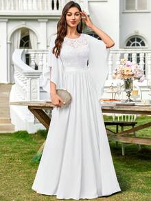 MIUSOL Đầm maxi dự tiệc trang trọng, thanh lịch, chất liệu chiffon, đính sequin và ren hoa, tay áo cánh bướm, thích hợp cho ngày Valentine, đám cưới, màu trắng mùa xuân. - trắng - Xem 7