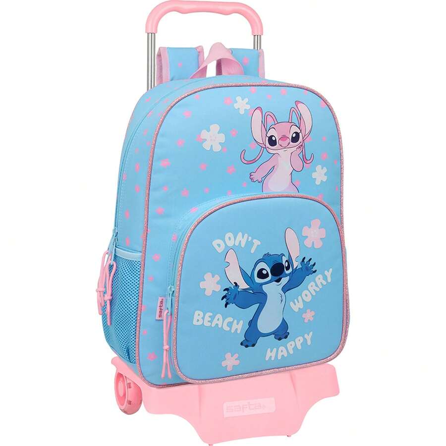 Lilo Y Stitch Stitch Backpack - School Backpack + Trolley With Adjustable Telescopic Handle And Ergonomic Handle - Backpack With Large Compartments And Interior Organizers, Ideal For Primary And Secondary School Students - Balo 180 + Xe 905 "Happy" - Xem 1