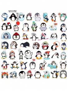 50pcs Penguin Doodle Cartoon Animal Pattern Cute DIY Stickers, Waterproof For Skateboard, Mobile Phone Case, Luggage, School Supplies,Back To School