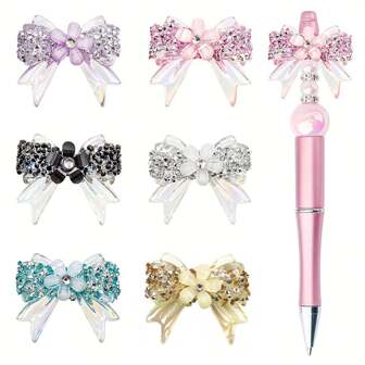 12 件闪亮水钻蝴蝶结珠子，亚克力花式蝴蝶结饰物，适用于 DIY 服装、包包、珠宝、钥匙扣、钢笔、珠宝工艺装饰