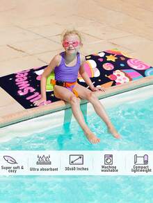 250gsm Super Soft Microfiber Quick Dry Beach Towel, Cute Cartoon Character Printed, Suitable For Beach, Yoga Mat, Sunscreen Shawl, Travel, Camping, Swimming, Picnic, 70*140cm - Multicolor - View 5