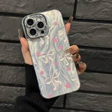 Funda para teléfono (1 unidad) con estampado de lazo. Orificios finos con hilo plumoso IMD. Diseño moderno y elegante. Compatible con phone 16/15/14/13/12/11 Pro, Promax Plus, X y Xsmax. Una opción encantadora para los amantes de los dulces. - Plateado - Ver 5