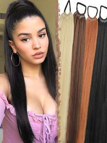 24英寸长直发合成纤维马尾假发,多功能弹力带,优雅黑色假发,天然柔软纤维,适合各种肤色 - 彩色 - 查看 2