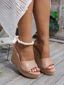Women Fashion Transparent Strap Wedge Heel Sandals - Elegant Versatile - New Summer Design - Comfy Casual - Daily Wear - Beach Vacation - Transparent Strap Design - Open Toe - Wedge Heel - Soft Cork Sole - Beige Color - High Heel - Graceful Style - Office Commute - Party Celebration - Summer Season - Beige Color - Made Of Soft Cork - Khaki - View 6
