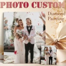 [Angepasst] 1 Stück Foto benutzerdefinierte Diamant-Malerei für Erwachsene Hochzeitstag Sets Komplette Runde Kreuzstich Diamant Stickerei Familienfoto DIY Geschenk