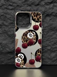 1pc Fashionable Leopard Print, Cherry Graphic, Aesthetic Design, Anti-Fall, Anti-Slip Black Mobile Phone Case Compatible With IPhone 16 Pro Max/16/16 Pro/16 Plus/15/15 Pro Max/15 Pro/11/12/13/14 Pro Max/11 Pro/11 Pro Max/12 Pro/12 Pro Max/13 Pro/13 Pro Max/14 Pro/14 Pro Max, High-End Creative