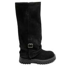 Women's Plain Pointed Toe Zipper Fashion Mid-Calf Boots With Buckle - Black - View 3
