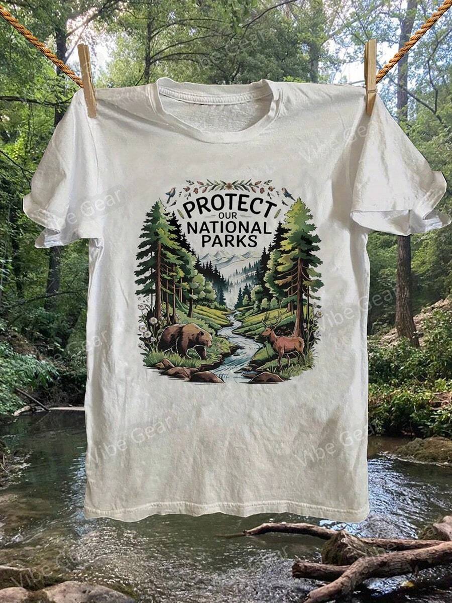 [2.2k+ Sold]Vintage Distressed Save Our National Parks Collection, Classic Popular Graphic Tee, Soft 100% Cotton, Casual Versatile Men'S Clothing - Printed And Shipped In The Usa Made In USA Summer Clothes Summer Tops Graphic Tee Printed & Shipped In USA - 白色 - 查看 1