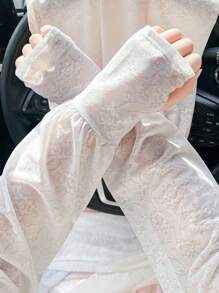 A Pair Of Summer Lace Sun Protection Sleeves, Soft Texture, Breathable And Sweat-Wicking, Beautiful Sun Protection Ice Silk Sleeves, Suitable For Outdoor Travel, Sports, Cycling, Driving, Etc.