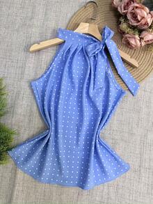 Polka Dot Tie Tank Top - Baby Blue - View 3