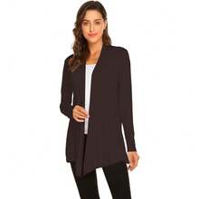 Newchoice Womens Casual Lightweight Long Sleeve Cardigan Soft Drape Open Front Fall Dusters (S-3XL) - Brown - View 3