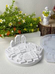 2 件/套 - 空心房屋模具和带孔圆形底座模具、DIY 创意房屋烛台石膏模具、家居装饰饰品硅胶模具、工艺品制作环氧树脂铸造模具 - 白色 - 查看 5