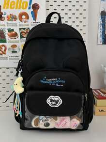 Mochila nueva de 2025 de nylon liso con forma de oso, mochila escolar, bolsa de viaje, mochila multifunción